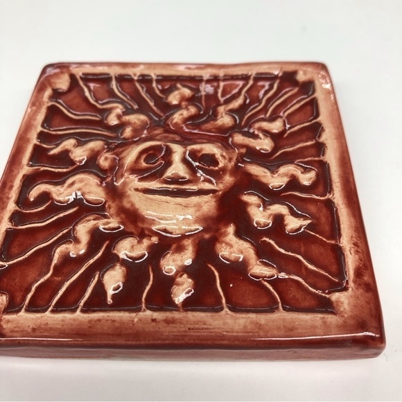Handmade Ceramic Tile: Red Sun - Picture 2 of 2